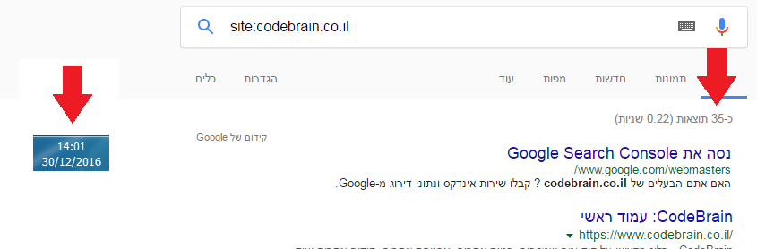 תוצאות החיפוש בגוגל לאחר הגשת הבקשה